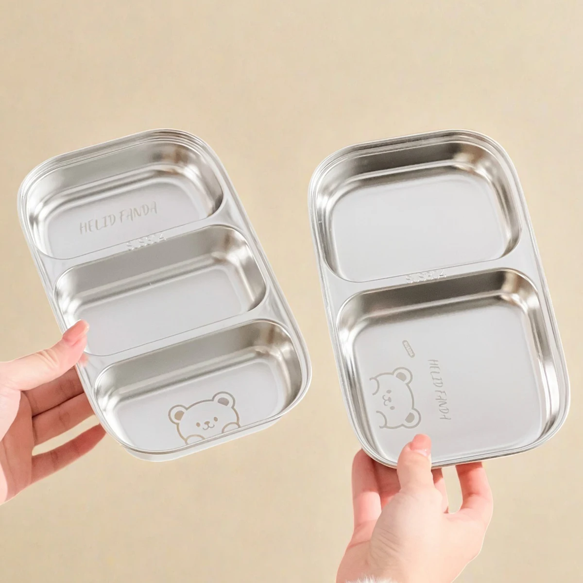 

WORTHBUY Reusable Salad Plate 304 Stainless Steel Divided Dinning Plate For Kids Students Snack Food Plate Kitchen Tableware