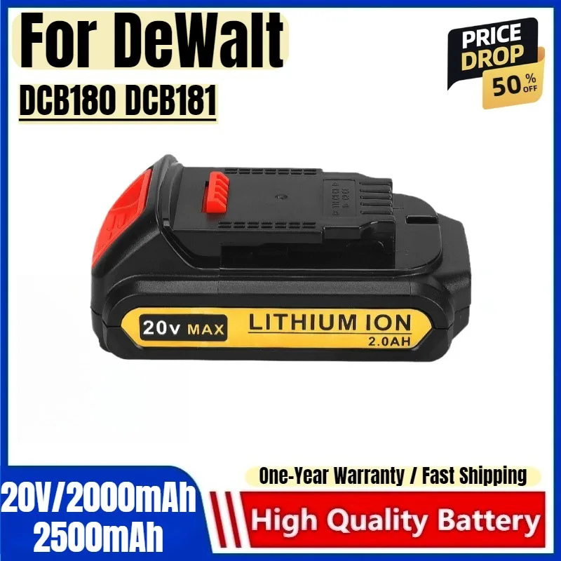 بطارية أصلية متوافقة مع 20 فولت/2000 مللي أمبير/2500 مللي أمبير في الساعة لبطارية أدوات ديوالت القابلة للاستبدال DCB180 DCB181