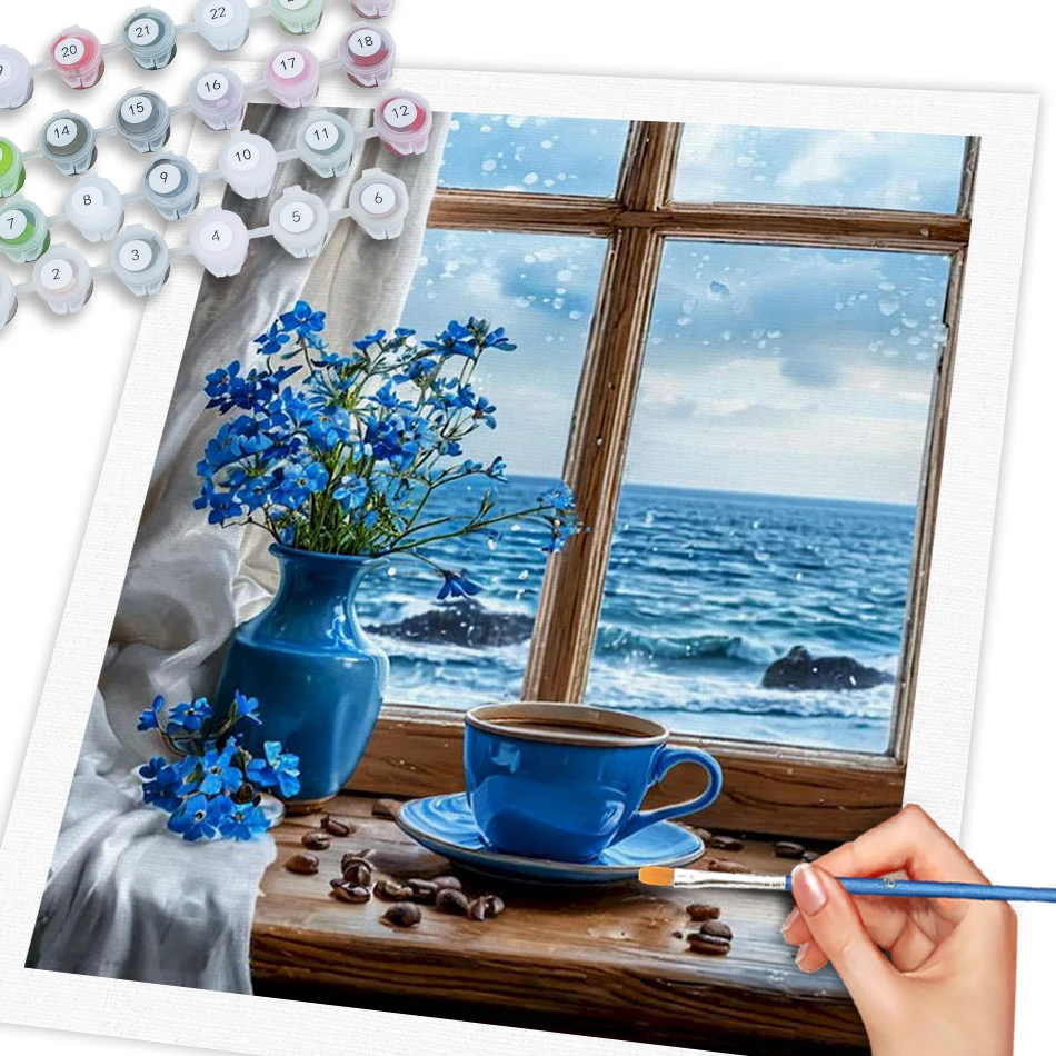 

Window Flowers Paint By Numbers Painting Decor DIY Color by Number for Beginner Scenery Acrylic Paint Acrylic paints Paint Kit f