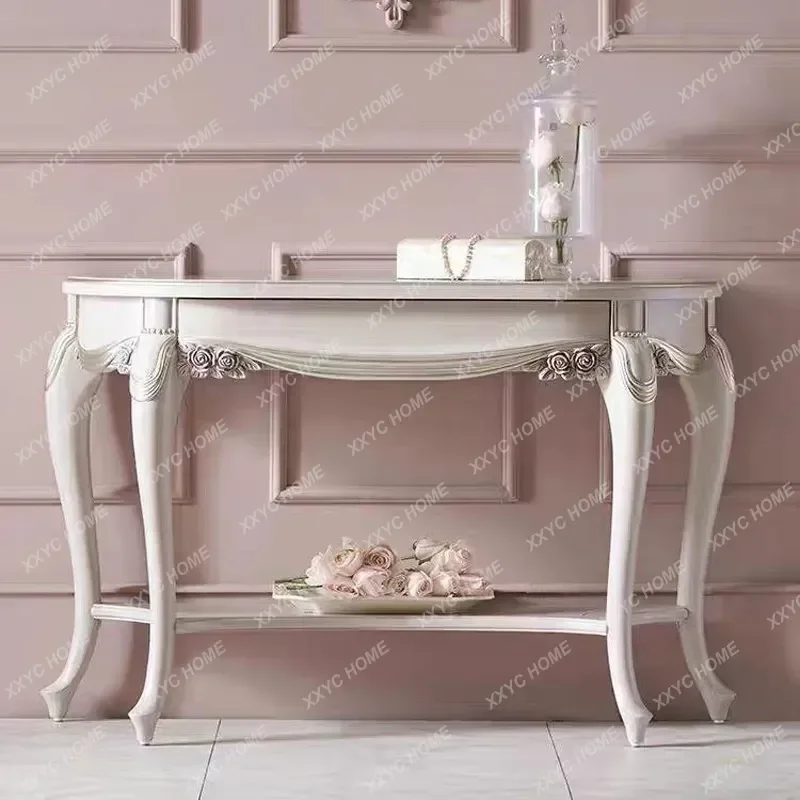 

Light Luxury Solid Wood Carving Flower Entrance Table American Retro Villa Decoration Cabinet Entrance Hall Entrance