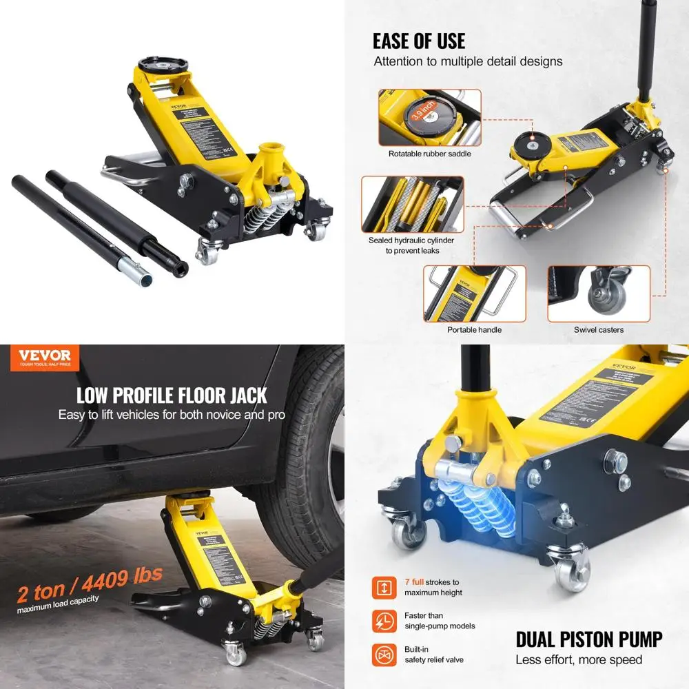 

Heavy Duty Aluminum 2 Ton Hydraulic Racing Floor Jack, Dual Piston Car Lift, Low Profile Design for Vehicle Service