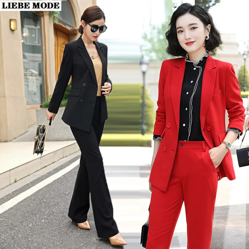 

Elegant Women's Suit 2023 New Autumn Female Blazer + Wide Leg Pant Suit Office Lady Formal Business Trouser Suits 2 Piece Set