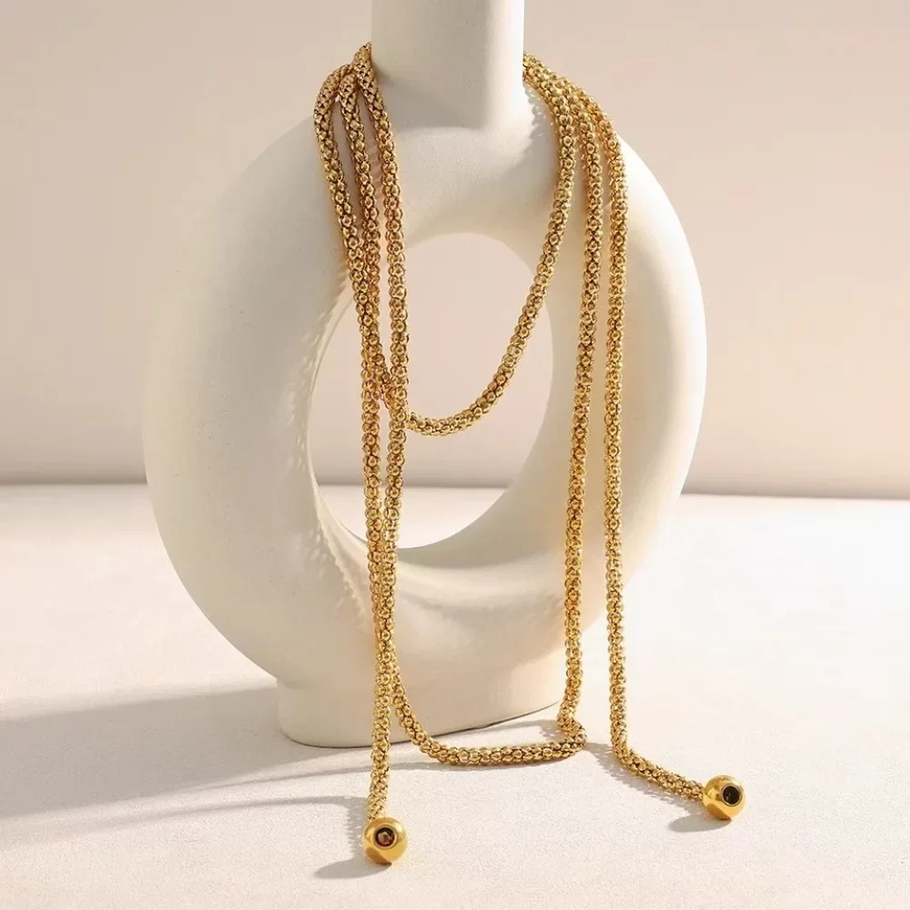 Fashion Personality Round Bead Multi-layered Wound Thick Popcorn Chain Necklace for Men Women Hip-hop Stainless Steel Jewelry