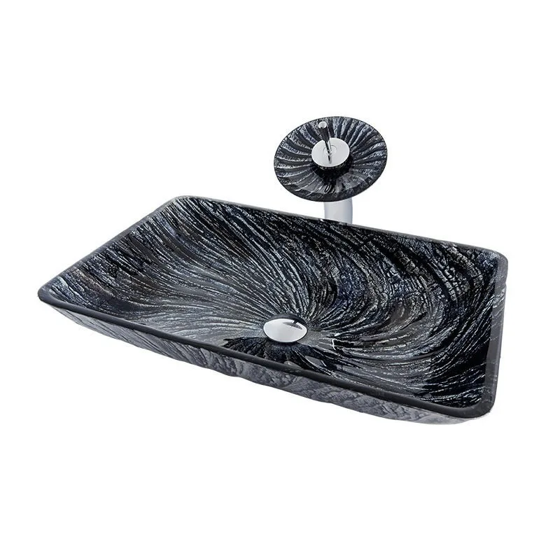 Square round table wash basin household balcony art washbasin craft basin tempered glass basin