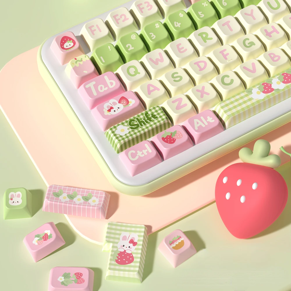 

Strawberry Milk Bunny Theme Keycap MDA Profile PBT Material 138/158keys Cartoon Mechanical Keyboard Cap