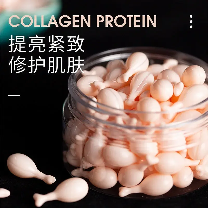 60PCS Collagen Placenta Capsule Face Serum Anti Wrinkle Night Hydra Moisturizing Anti Aging Whitening Care Skin Rejuvenation