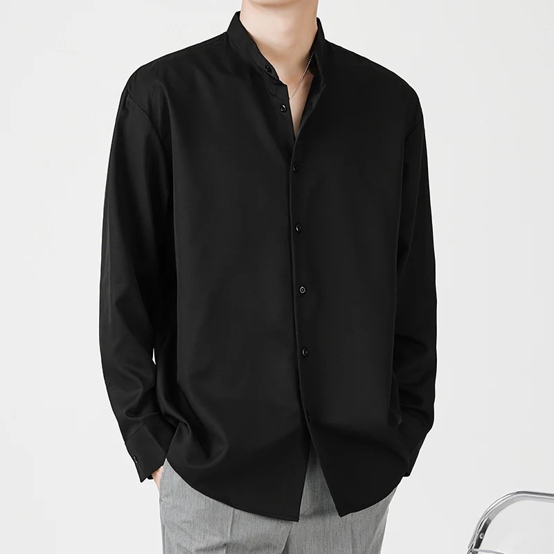 

Men's Casual Long Sve irt Draped Loose Fit Elastic Bla Dr irt Stand Collar Faionable Simple Sle Youth ular