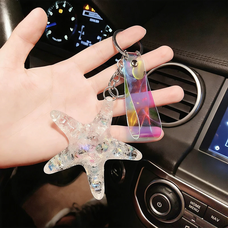 Women Crystal Shell Accessories Starfish Pearl Key Ring Shell Keychain Starfish Keychain Key Chains Pendant Bag Charm
