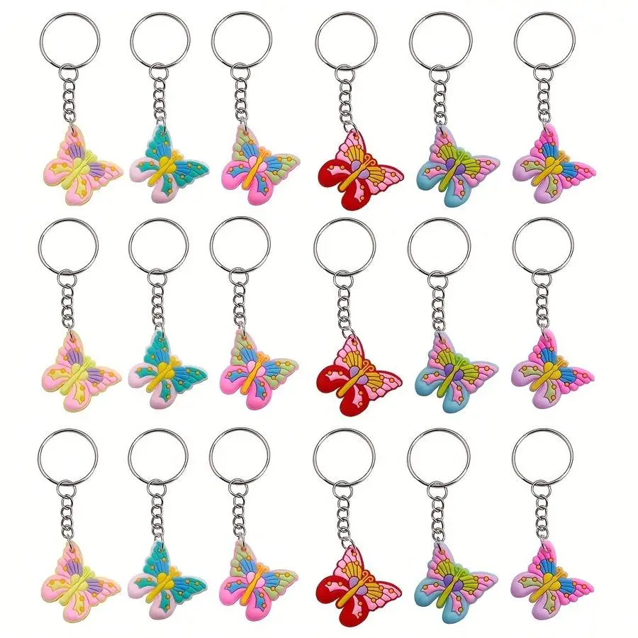 1/5/10/20/50/100pcs Colorful Cartoon Butterfly Keychain Keyrings, Perfect for Back-To-School Gifts, Holiday Parties, And Small D