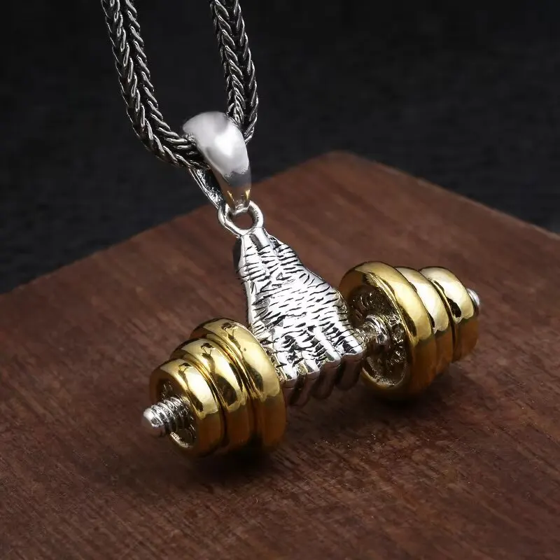 Fashionable Fitness Master Hand-Held Dumbbell Pendant Necklace Men's Gym Bodybuilding Sports and Leisure Jewelry