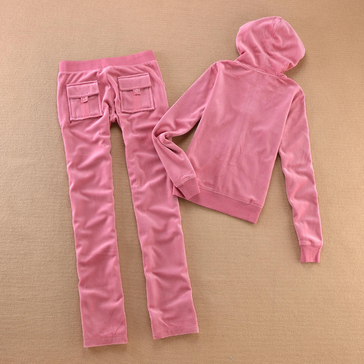 Women Velvet Tracksuit Solid Color Hooded Women Suit Velvet Sports Suit 2pc Thickened Solid Color Hooded Top + Casual Trousers