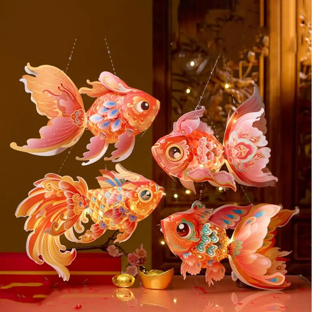

Antique 3D Middle Autumn Festival Lantern Paper Fish Mid Autumn Lotus Lantern Luminous PP DIY Lantern Material Kit Decoration