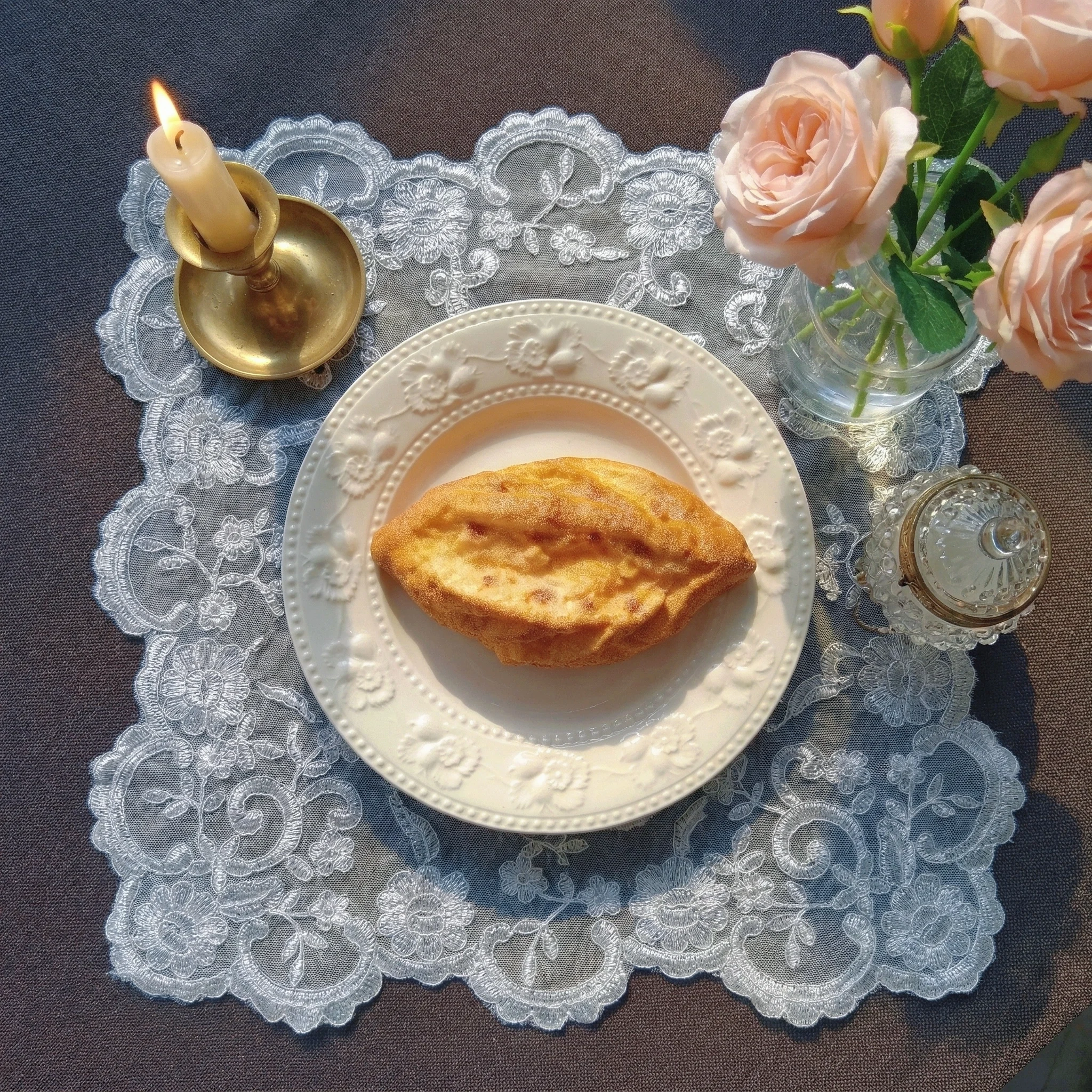 3pcs Elegant Breakfast Placemat And Tablecloth Set Dining Table Jacquard Lace Mat White Embroidered Square Wedding Tablerunner view 6
