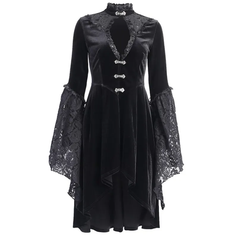 Elegant Gothic Dress Retro Black Princess Lace Black Lolita Style Knee Length Cool Girl Sexy Slim Fit Cosplay Dress for Women