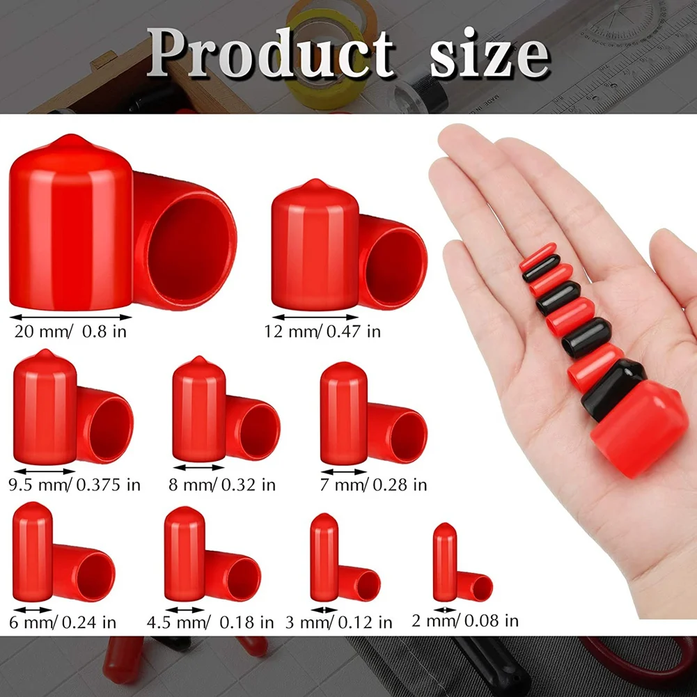 156 Pieces Flexible End Caps Bolt Screw Rubber Thread Protector Cover in 9 Sizes Form 2/25 to 4/5 Inch (Black, Red)