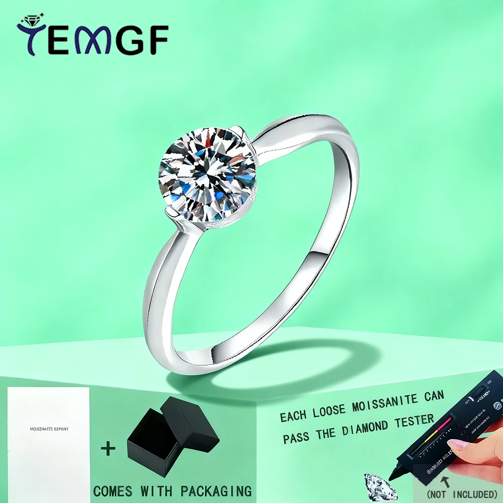 

TEMGF 6.5mm Round Cut Moissanite/Zircon Engagement Ring for Women Classic Simple Sparkling Fine Jewelry 100% 925 Sterling Silver