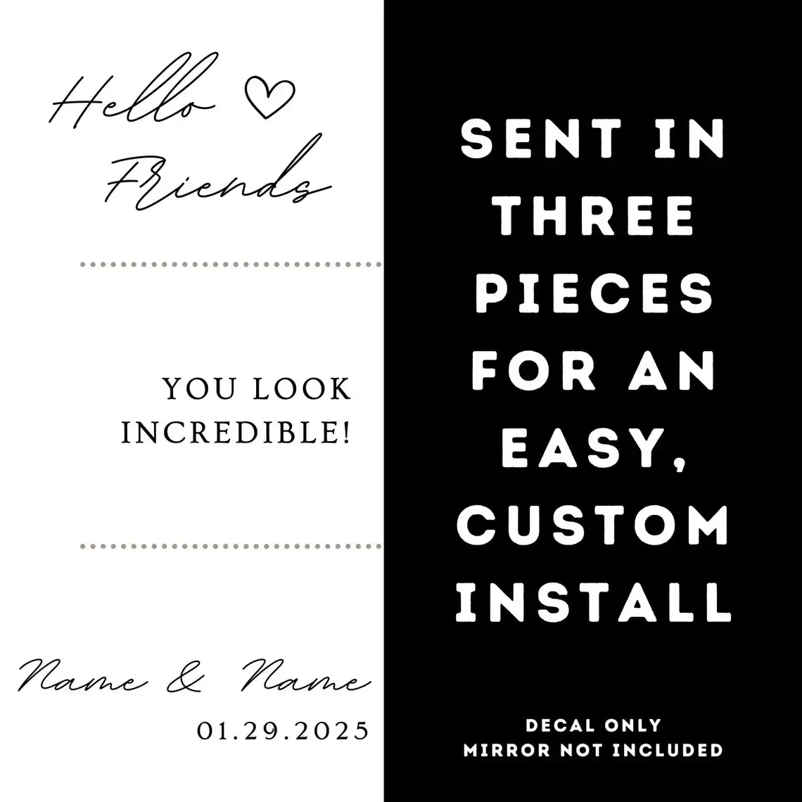 Hello Friends Wedding Decal | Customizable Names  Wedding Mirror Sign - So Glad You're Here - Reception - Ceremony 4D24