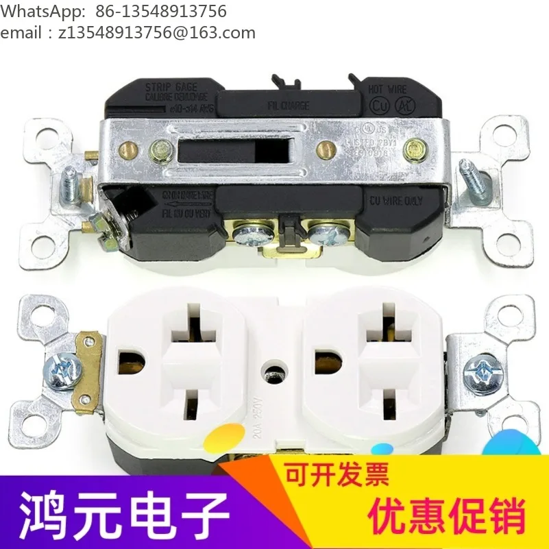 PC & Full Copper BR-620 Nema6-20 US Standard Duplex Receptacle 20A 110-250V White American Wall Socket