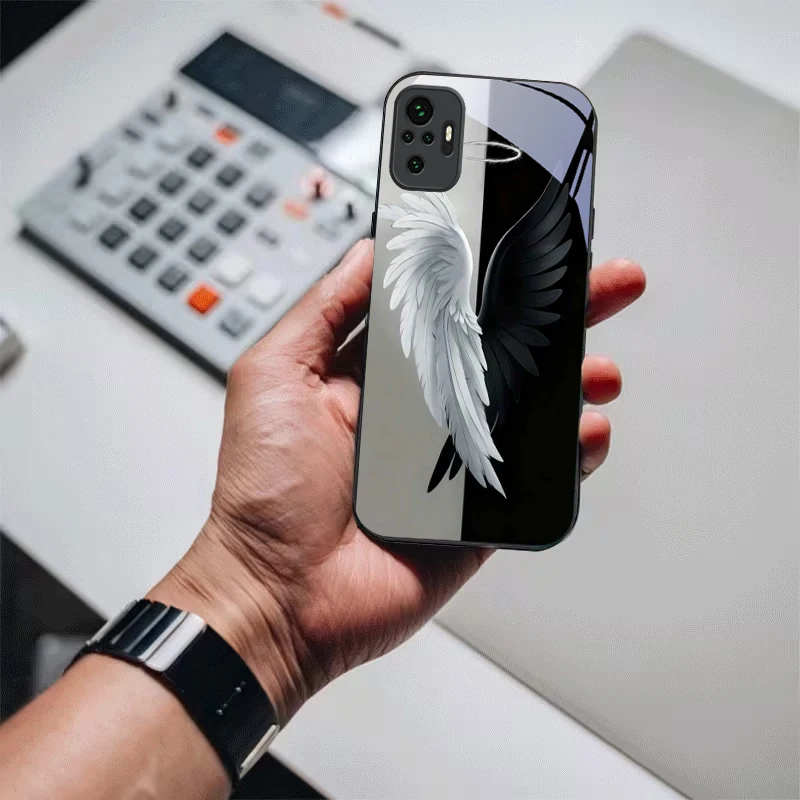 Angel Half Devil Wing Black Glass Phone Case For Redmi Note 14 Pro+ 13 Pro 8 9S 12S 10 Pro 11 13C 14C 12 13 8T A3 5G Black Cover view 3