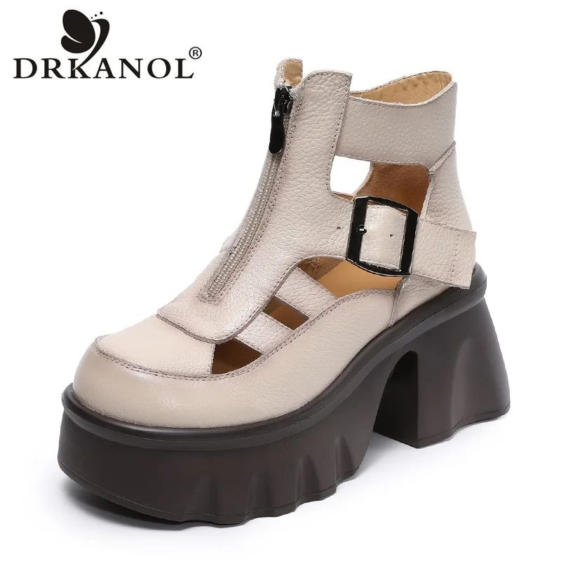 

DRKANOL Retro Style Roman Sandals Women Summer Hollow Out Thick Sole Height Increasing Platform High Heel Breathable Cool Boots