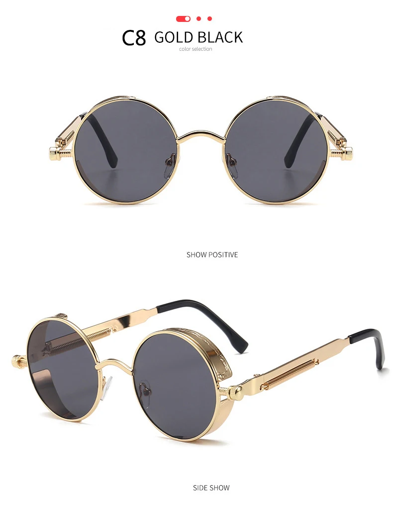 BOYSEEN 2025 Vintage Steampunk Sonnenbrille Frau Männer Runde Luxus Metall Retro Sonnenbrille Hiphop Stil Brillen UV400 – Detail 18