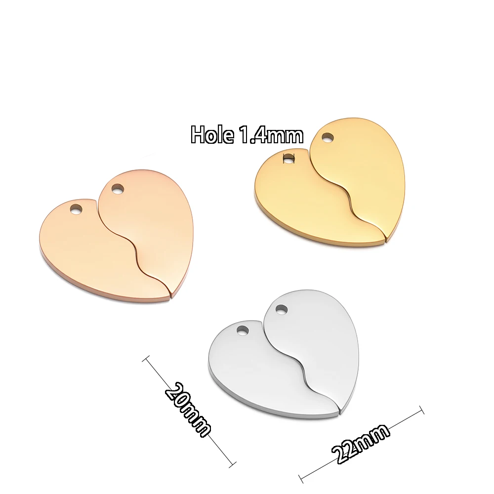 2-teiliges Set aus Edelstahl mit gebrochenen Herzanhängern für DIY-Schmuckherstellung, modische Paar-Halsketten, Anhänger, Armbänder und Liebesaccessoires. – Detail 3