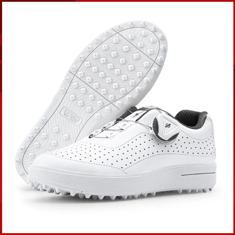 PGM Kid Perforated Breathable Golf Shoes White Quick Lace Youth Anti-skid Professional Golf Sneakers Women Size 38 Sport Shoe