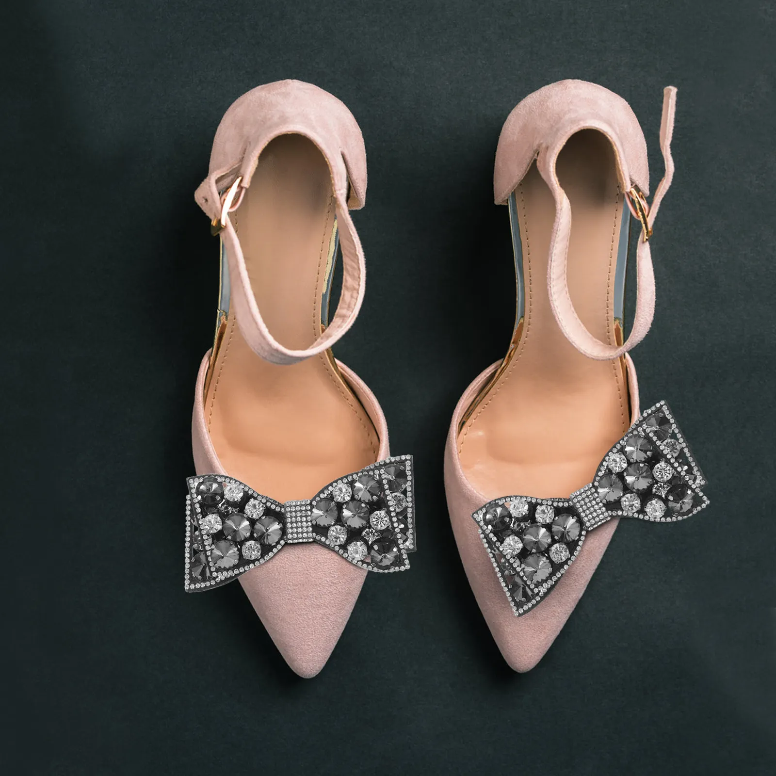 1Pair Elegant Bow Shoe Clips Rhinestone Embellished Detachable Crystal Shoe Decorations for Women Heels Sneakers Dress Shoes