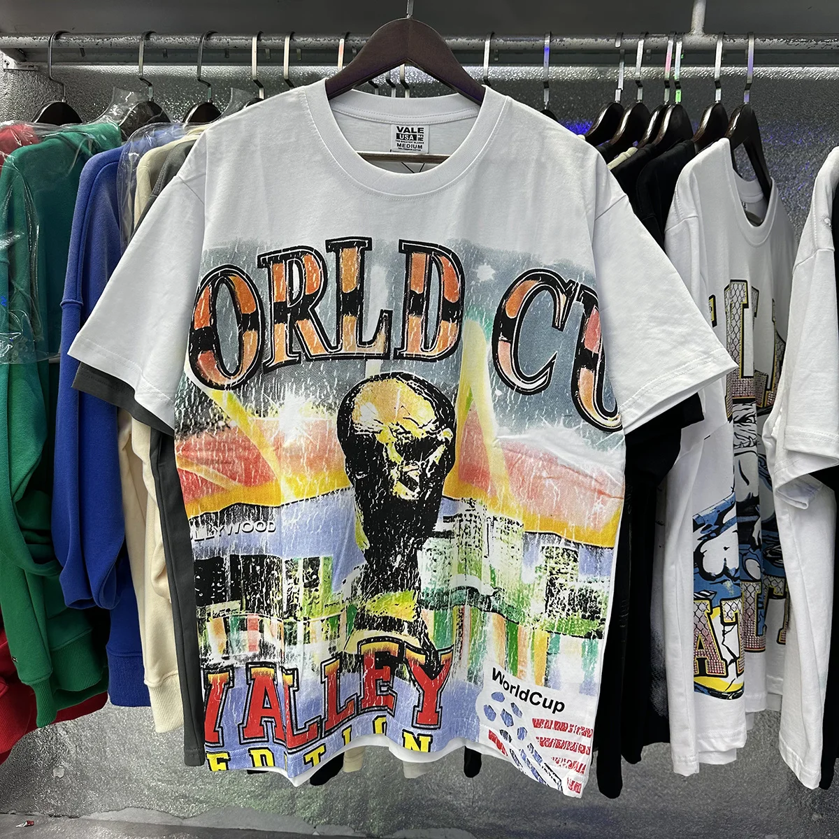

High Quality VALE World Cup Washed Hand Worn VALLEY T SHIRT Good Quality Fashion T-Shirts Men Summer Style Women Vintage
