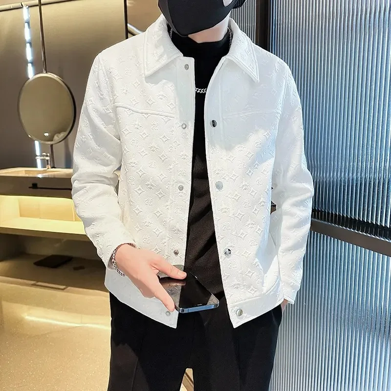 

White Autumn Men's Trendy Jacket Lapel Jacket Ins Youth Casual Handsome Internet Celebrity Autumn Top Men Jacket