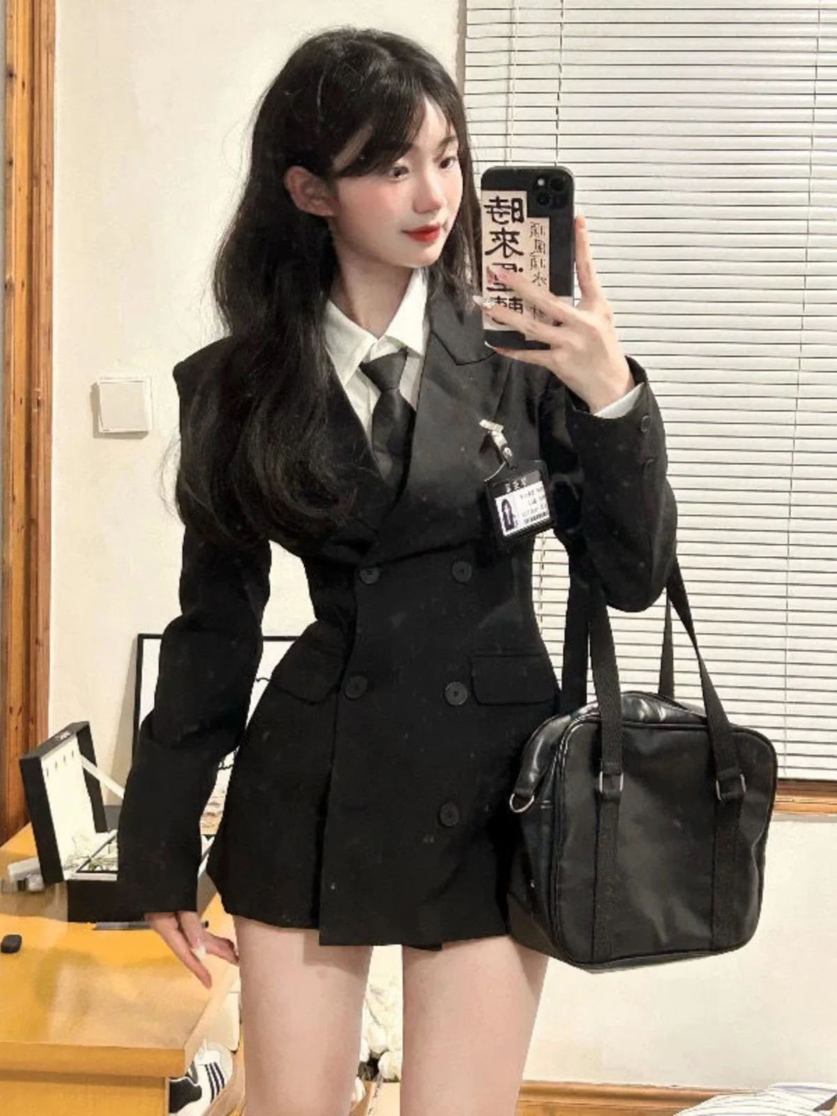 Korean Drama College Style Suit Set Women's Autumn Winter JK Uniform Waist-Cinching  Shirt Bodycon Skirt Three-Piece Set