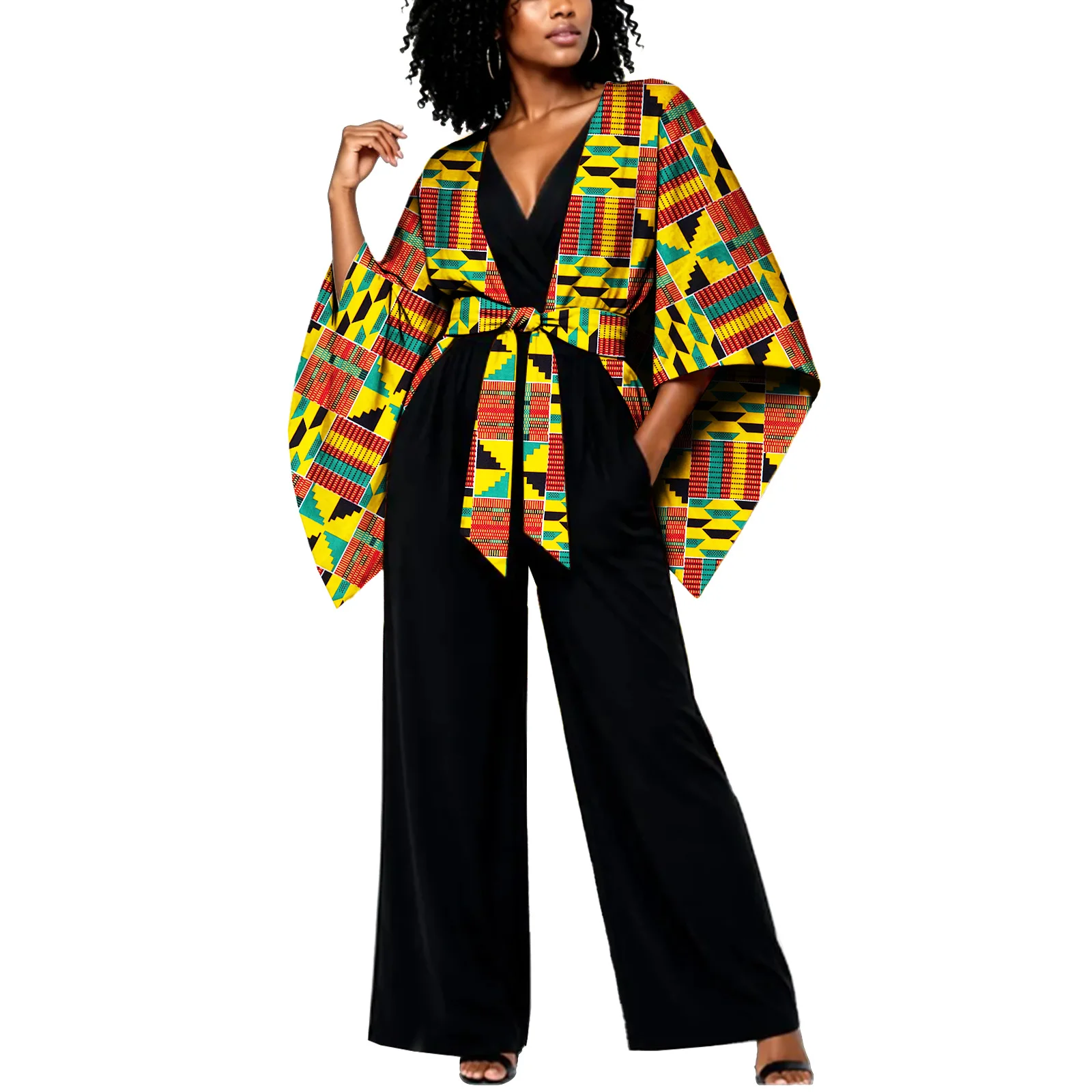 sea-alp-african-traditional-women-2-piece-outfit-color-block-open-front-kente-kimono-blazer-high-waist-wide-leg-pants-set