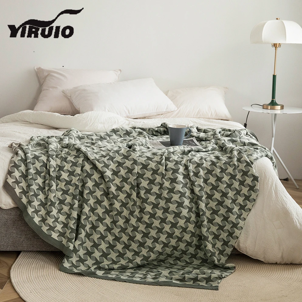 

YIRUIO Rotate Shuriken Design Plaid Blankets Nordic Fluffy Warm Bed Quilt Bedspread Blanket Leisure TV Wearable Cotton Blankets