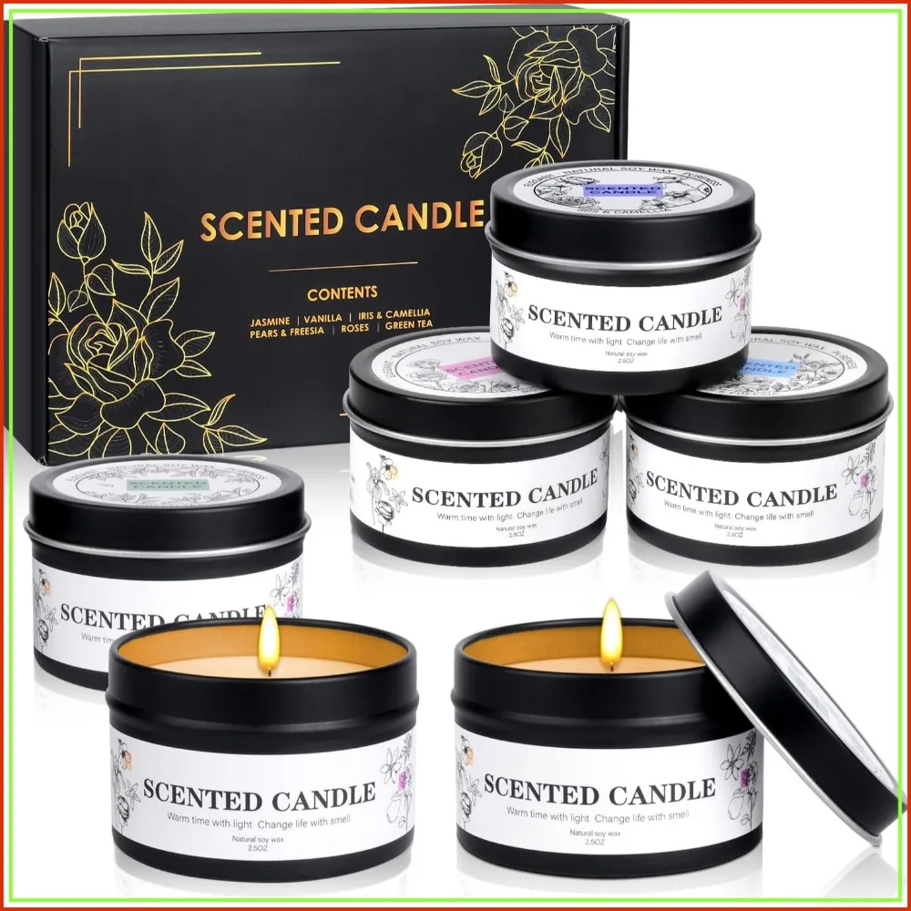 Paquete de 6 Velas Aromáticas de Soya Natural, Set de Regalo Perfumado para Relajación, Decoración del Hogar, Duración de 15-20 Horas