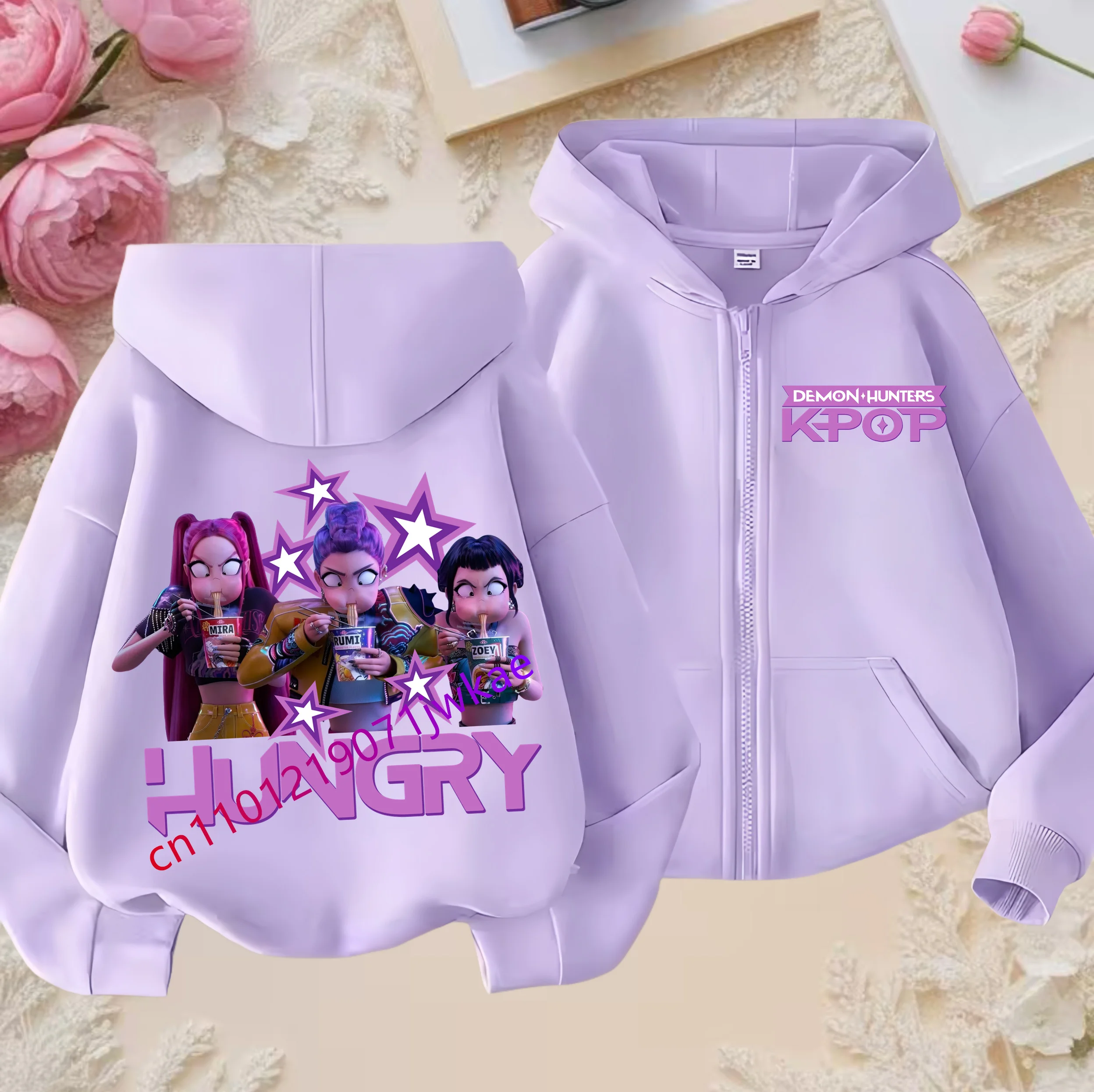 طفل فتاة صبي البلوز سستة الأرجواني هودي الطفل بلايز عادية مضحك زمم بلوزات Kpop شيطان الصيادين هوديي ملابس الأطفال