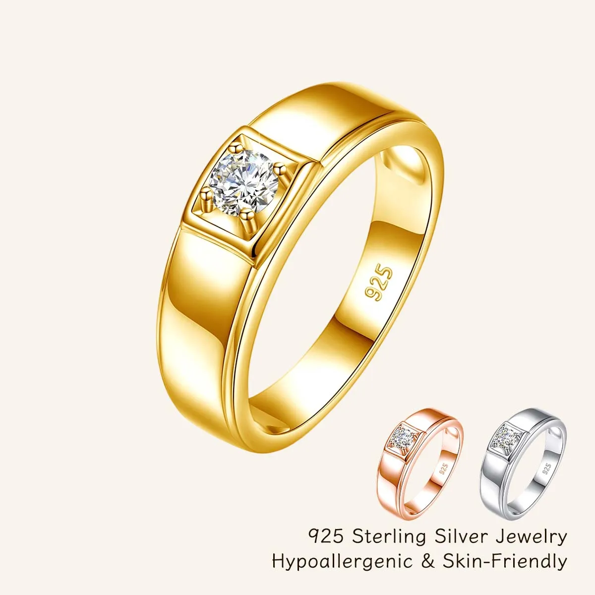 

Minimalist 0.3ct Moissanite Ring 925 Sterling Silver Certified Size 5-11 Hypoallergenic Daily Wear Promise Jewelry for Women Men