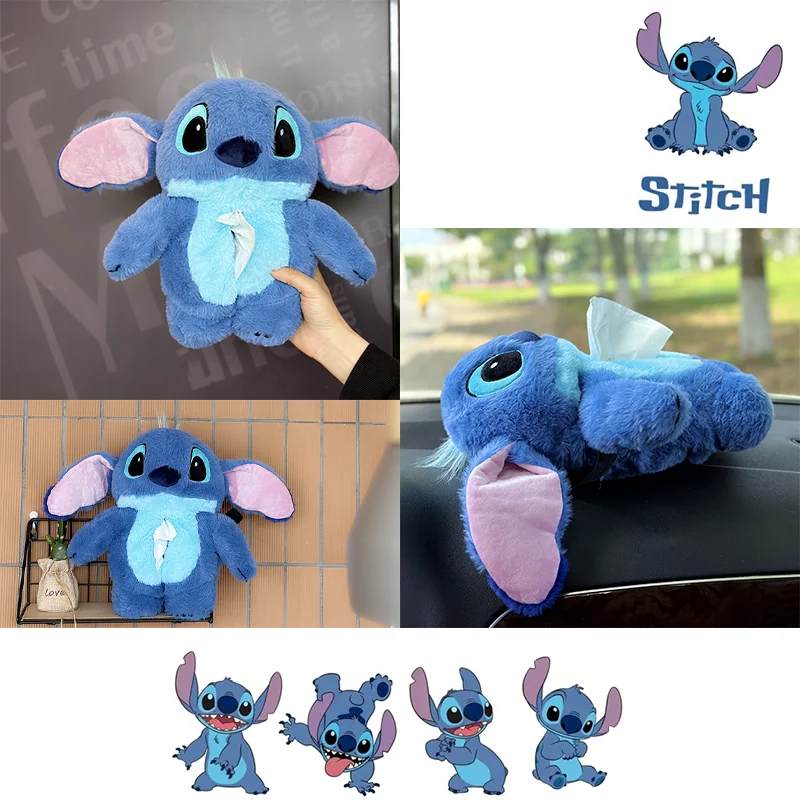 

Cute Stitch Seat Belt Protective Cover Cartoon Soft Plush Car Headrest Neck Pillow Fashion Car Tissue Box Decor Birthday Gift