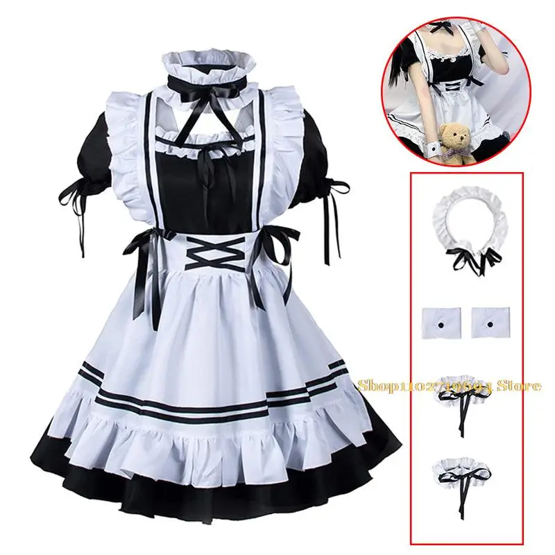 Maid Outfit Anime Long Dress Black and White Lolita Dress Sweet Style Men Cafe Princess Dresses Cosplay Costume for Women Man