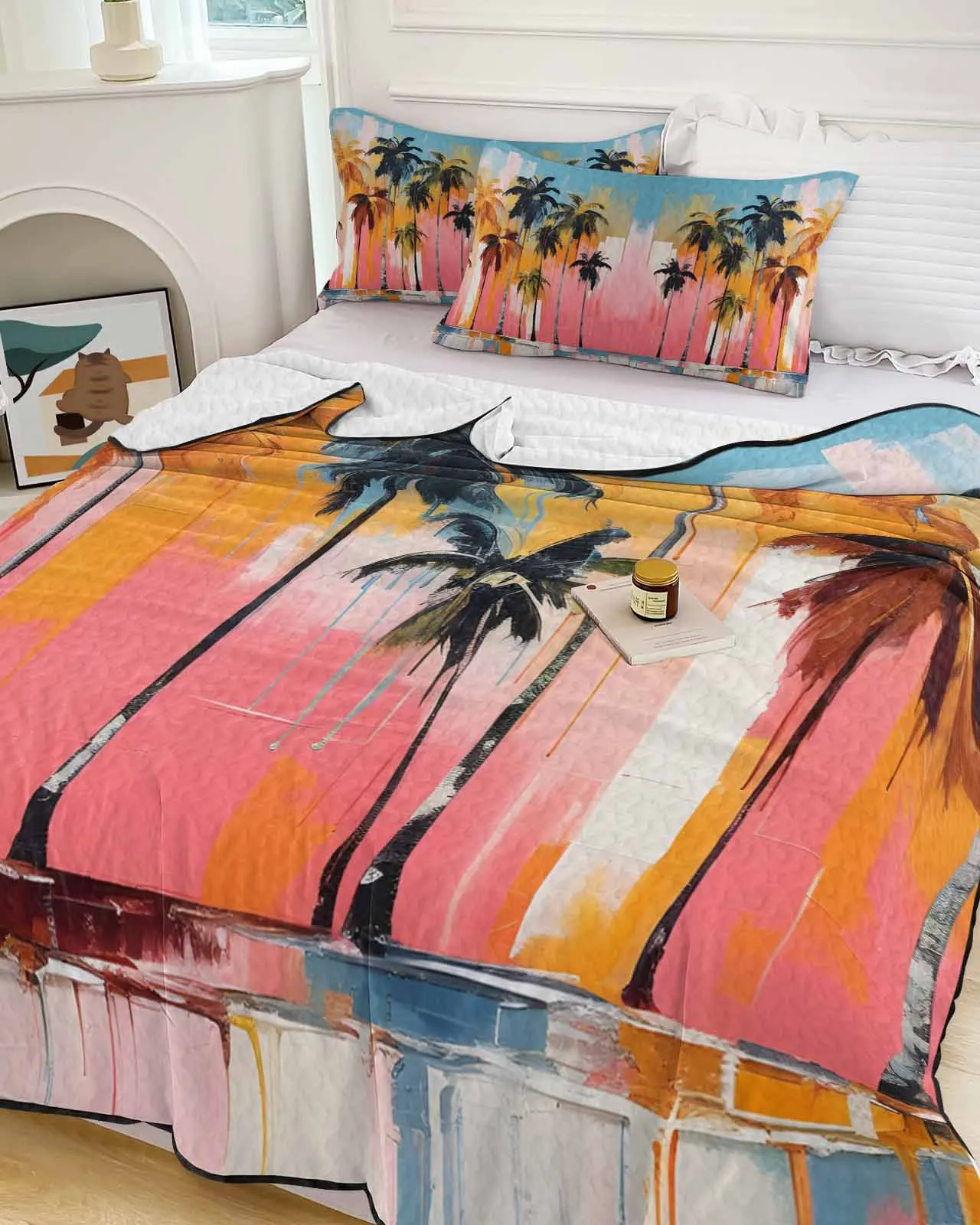 

Abstract Coconut Art Style Summer Graffiti Cooling Blankets Air Condition Comforter Lightweight Summer Quilt for Bed Thin Quilt