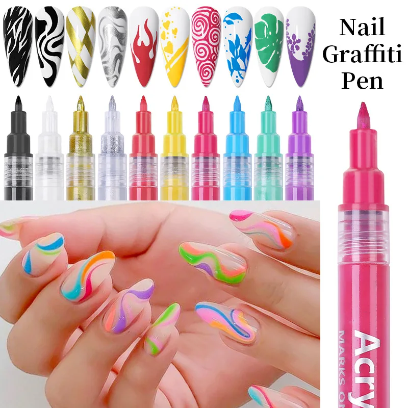 

0.7mm Nail Art Graffiti Pen Colorful Acrylic Quick Drying Gel Polish Painting Marker DIY Flower Lines Painting Manicure Tool