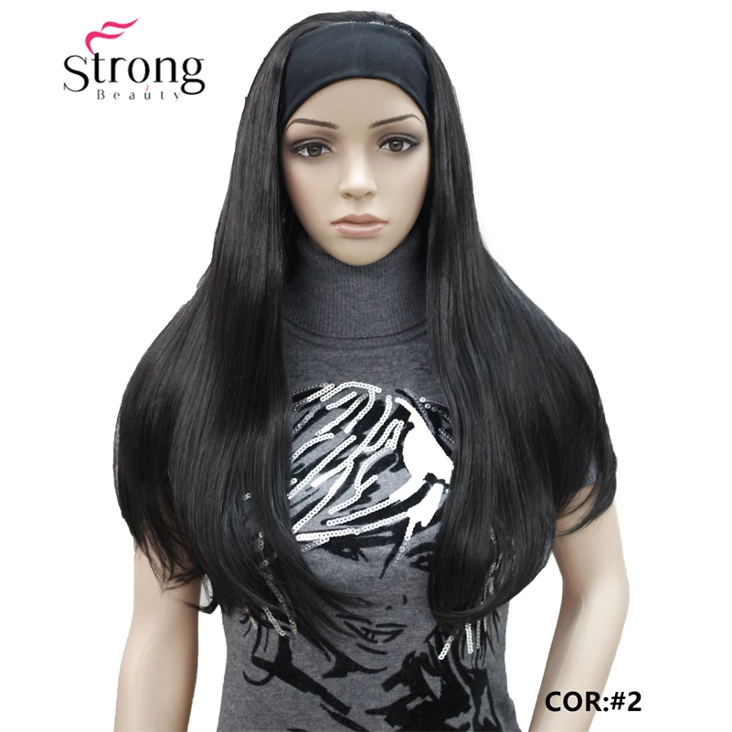 StrongBeauty Long 3/4 women\'s wigs hairpiece Straight with Adjust Black Headband Blonde Highlighted wig Synthetic Hair