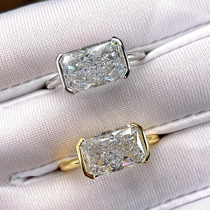 AETEEY S925 Silver Gold Plated 7\*11mm Rectangle Ice Flower Cut Ring Luxury Daily Women Stackable Finger Jewelry