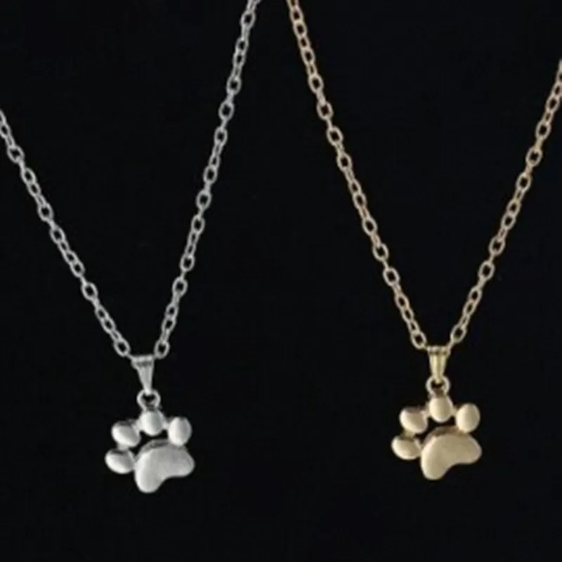 Hot Fashion Cute Pets Dogs Footprints Paw Gold/Silver Color Chain Necklace & Pendant Jewelry  For Women Girls Sweater Necklace