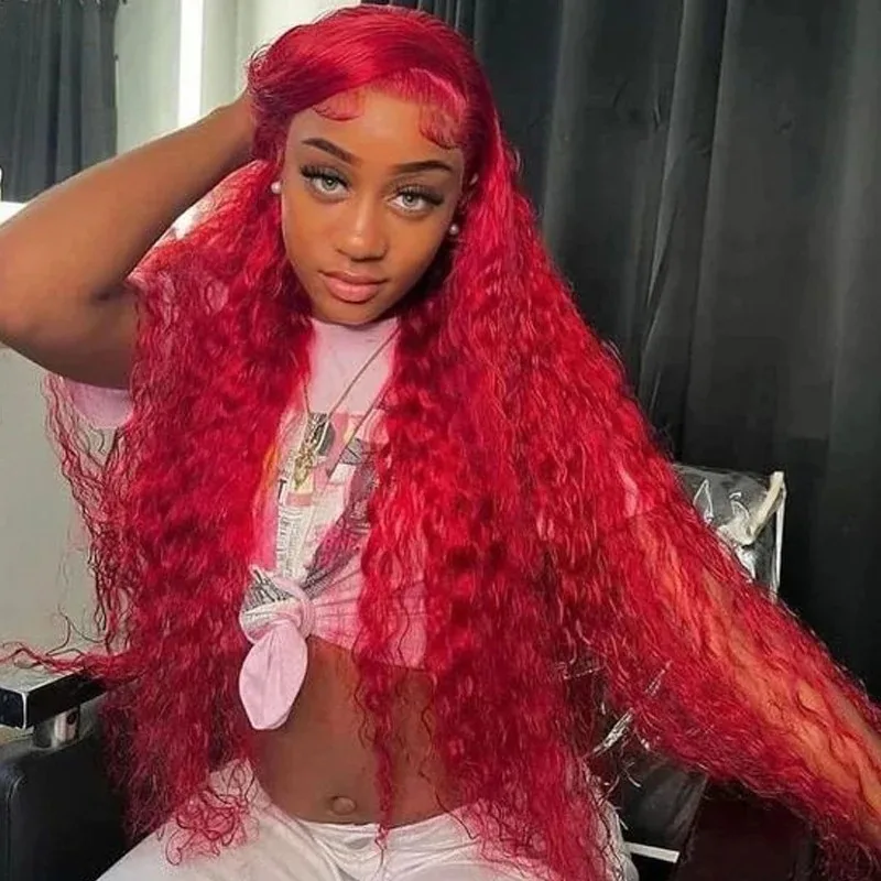 

30 40 Inch Red 13x6 Lace Frontal Wigs Human Hair For Women 200% Density 13x4 Deep Wave Hd Transparent Lace Front Human Hair Wig