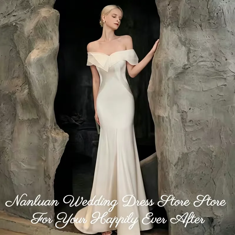 Romantic Satin Wedding Dress Mermaid Off Shoulder Bow Detail Bridal Gown Vestidos De Novia Customized