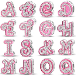 Hot Selling 925 Sterling Silver Princess Pink 26 Letters Charms Beads 3mm DIY Birthday Fine Jewelry Making