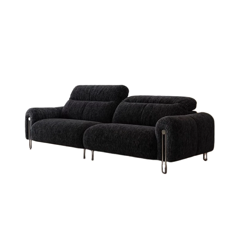 

&c Bauhaus Retro Black Double Chenille Sofa Adjustable High Back Headrest Middle-Aged Style Living Room Furniture