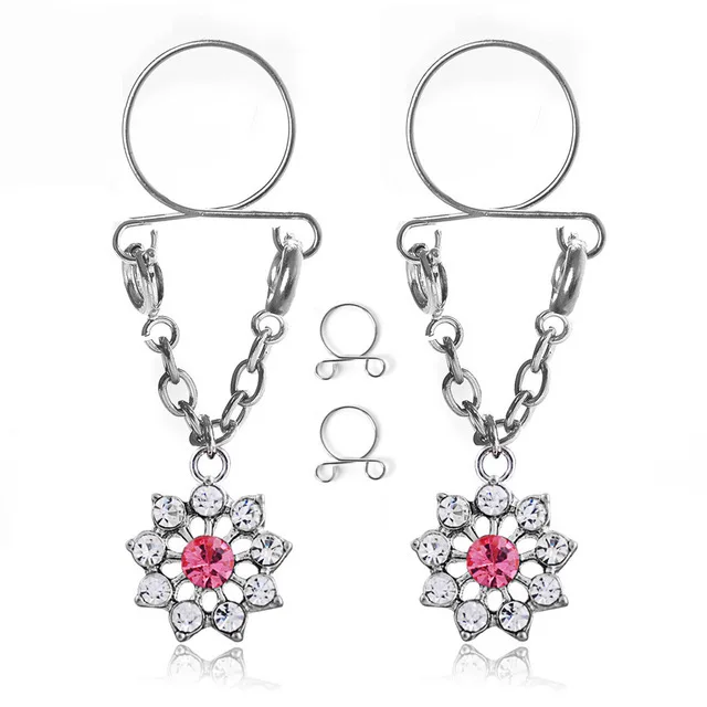 1 Paar sexy Quasten-Kristall-Schmetterlings-Anhänger, gefälschter Nippelring für Frauen und Mädchen, verstellbarer künstlicher Nippel-Piercing-Körperschmuck