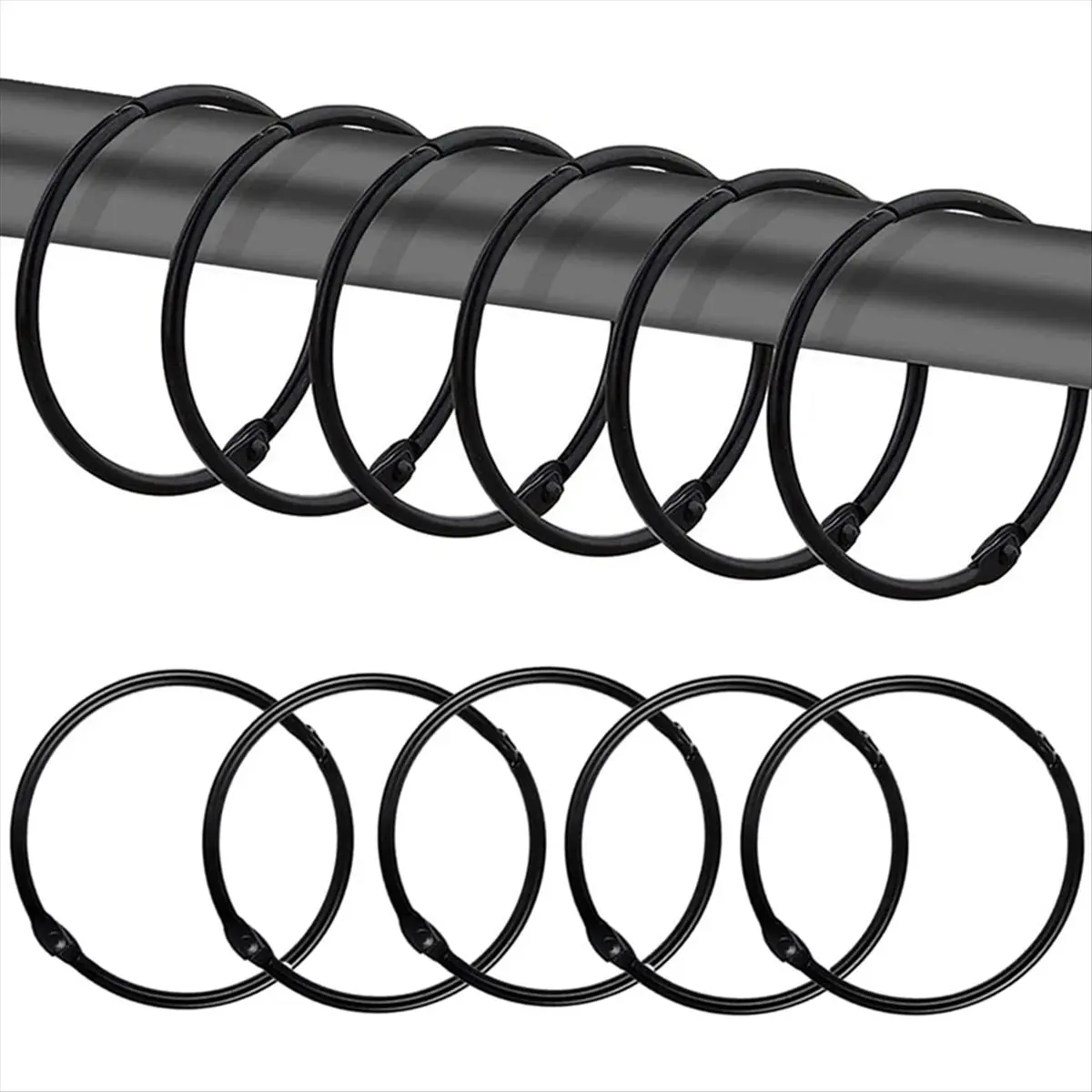 [Greatitem]Shower Curtain Rings, Hooks Shower Curtain Rings Rust Proof, Anti-Drop Round Shower Rings for Curtain,Black