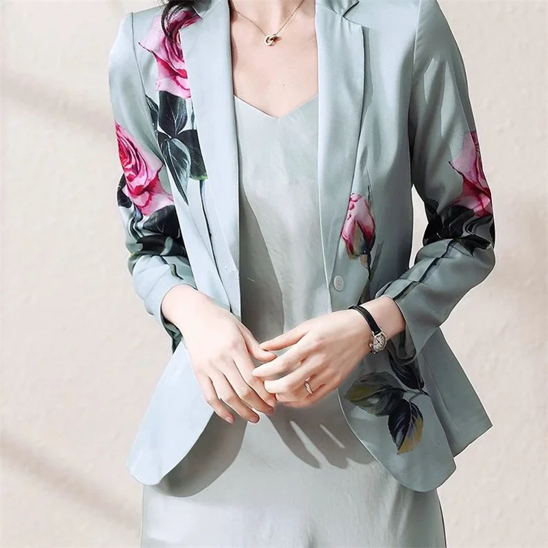 2023 Chinese Style Spring Women Fashion Long Sleeve Suit Jacket Female New Temperament Slim Small Suit Print Coat Thin Blazer